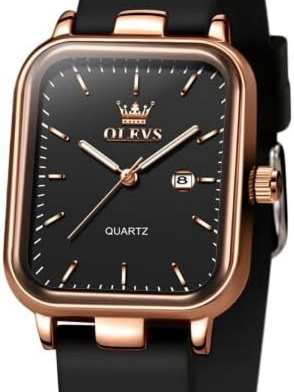 Women's Black Square Silicone Band Waterproof Luxury Elegant Casual Wrist Watch